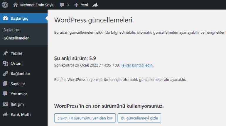 wp guncelleme 2022 - Wordpress Hız Optimizasyonu